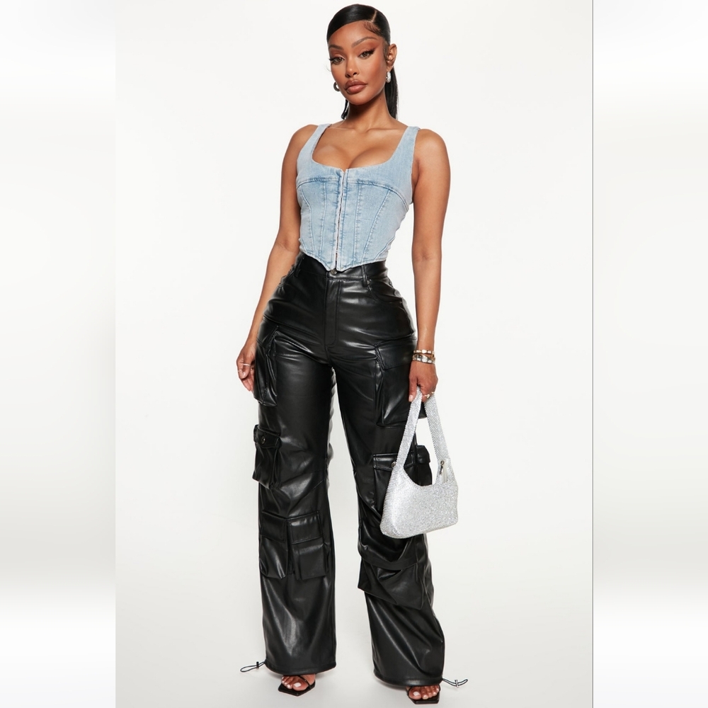 Faux leather cargo pant